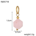 Detailopname van roze kristallen hanger met goudlaag en afmetingen van de geslepen steen - Roze Kristal Zeshoekige Hanger (PJ00571B)
