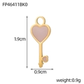Pink heart-shaped key pendant in golden stainless steel, 1.9cm height for DIY jewelry - Pink Heart Key Style (FP46411BK0)