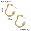 French retro gold irregular U-shape earrings with white pearls and matte finish - Gold Irregular Geometric C-Shape (AE41383D2G0)
