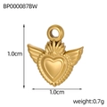 Detailed macro view of golden winged heart pendant with dimensions 1.0cm and weight 0.7g - Matte Heart Wing Bail Pendant (BP000087BW)