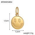 Macro view of a 1.5cm golden smiley face pendant with detailed size and weight measurements - Relief Smiley Face (BP000058BW)