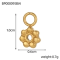 Detail showing 1.0cm by 0.6cm dimensions of golden stainless steel heart flower pendant - Small Hollow Flower Electroplated Charm (BP000095BW)
