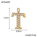 Détail du pendentif lettre T doré serti de zircons avec mesures de 1,2 cm de hauteur - Style Lettre T (AP3040DT)