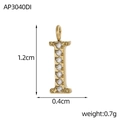Détails des dimensions du pendentif lettre I de 1,2 cm avec pierres de zircone serties - Style Lettre I (AP3040DI)