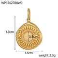 Detailed view of golden sunburst pendant with dimensions 1.8cm by 1.6cm on white background - Gold Sunburst Round Plate Pendant (WP37027B0W0)