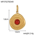 Macro detail of oval gold pendant with red gemstone and sunburst texture, size 1.8x1.6cm - Gold Red Agate Color Stone Oval Pendant (WP37027B2W0)