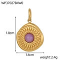 Detail eines goldenen Edelstahl-Anhängers mit lila Stein und Maßangaben von 1,8 cm - Gold Violetter Stein Radial Muster Anhänger (WP37027B4W0)