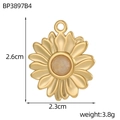 Détail du pendentif tournesol doré avec dimensions 2,6x2,3cm et poids 3,8g - Style Tournesol Pierre Brun Clair (BP3897B4)