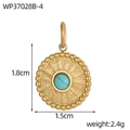 Retro-Anhänger aus vergoldetem Edelstahl mit Sonnenstrahl-Textur und grünem Stein - Gold Türkisfarbener Stein Retro Anhänger (WP37028B-4)