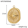 Detailansicht der Maße eines goldenen ovalen Sonnen-Anhängers mit matter Textur - Gold Retro Münzstil Sonnenstrahl Oval Anhänger (WP37069D0W0)