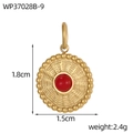 Detaillierter Retro Gold-Edelstahlanhänger mit Bernstein-Harz und Maßangaben - Gold Dunkelroter Stein Webstruktur Anhänger (WP37028B-9)