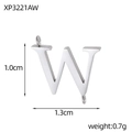 Polished silver stainless steel letter W double-hole charm for DIY jewelry, 1cm height - Letter W Style (XP3221AW)