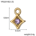 Diamond-shaped gold titanium steel pendant with round purple birthstone and ring loop - Purple Style (YP02019D2-ZS)