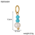 Detailweergave van hanger met blauwe steen en parel inclusief 1,5 cm afmetingen - Hemelblauwe Kraal & Kunstparel Verticale Hanger (PJ00566B4)