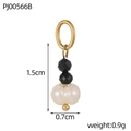 Details en afmetingen van de gouden hanger met zwarte kralen en barokke parel - Zwarte Kraal & Kunstparel Verticale Hanger (PJ00566B)