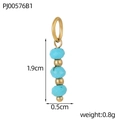 Detail van een turquoise kralenhanger met gouden ringen, 1,9 cm lang en 0,8 g gewicht - Hemelblauwe Triple Kraal Hanger (PJ00576B1)
