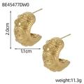 Detail of PVD gold plated C-shape hoop earrings with embossed star patterns and dimensions - Gold Astrology Aesthetic Embossed Studs (BE45477DW0)