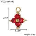 Red four-petal flower charm with gold metal base and sparkling zircon stone inlay - Red Style (YP02018D1-HS) / Red