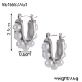 U-shaped pearl earrings in silver metal finish with dimensions and weight specs - Silver U-Shaped Five Pearl Decor (BE46583AG1)