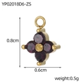 Golden flower star pendant with four purple zircons and measurement details - Deep purple