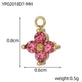 Pink zircon four-petal flower pendant DIY accessory in gold finish, 0.8cm size - Deep Pink