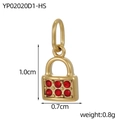 Colgante candado corazón dorado con circonitas rojas, medidas 1,0cm x 0,7cm y peso 0,8g - Colgante de Cerradura de Corazón Rojo (YP02020D1-HS)