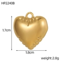 Detailweergave van gouden hartvormige hanger van roestvrij staal met de afmetingen - Gestreepte Gerande Hart Hanger (HP2240B)
