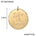 Macro view of a 2.5cm vintage gold Life is Sweet engraved charm with wavy edges - Life is Sweet Quote Ripple Pendant (XP15801D0W0)