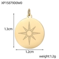 Detailed view of 1.3cm vintage gold round pendant with engraved star and sun pattern - Octagram Star Engraved Round Charm (XP15879D0W0)