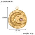 Baroque moon and star pendant detail with dimensions 1.9cm by 1.5cm and purple zircon - Pink Purple Rhinestone Moon Star Round Coin Pendant (JP40806DW10)