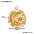 Macro shot of vintage gold moon and star pendant with lava texture and zircon stone - White Rhinestone Moon Star Round Coin Pendant (JP40806DW11)
