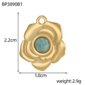 Detail view of 2.2cm golden rose pendant with round green stone and size dimensions - Rose Green Stone Style (BP3890B1)