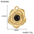 Detailed view of retro rose flower gold pendant with black gemstone and 2.2cm dimensions - Rose Black Stone Style (BP3890B2)