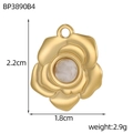 Détail du pendentif rose dorée avec pierre blanche et dimensions précises indiquées - Style Rose Pierre Blanche (BP3890B4)