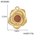 Vue détaillée du pendentif rose dorée rétro avec pierre naturelle et mesures précises - Style Rose Pierre Rouge (BP3890B5)