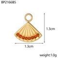 Detailed view of a fan-shaped golden pendant with orange zircons and 1.3cm size scale - Orange Stone Fan Style (BP2166B5)