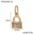 Colgante candado corazón dorado DIY con seis circonitas púrpuras para pulseras - Colgante de Cerradura de Corazón Púrpura (YP02020D2-ZL)