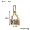 Colgante de candado dorado con circonitas azules, dije de joyería DIY de 1,0 cm - Colgante de Cerradura de Corazón Azul Claro (YP02020D3-QL)