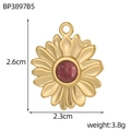 Détail du pendentif tournesol avec pierre rouge montrant les dimensions 2,6cm x 2,3cm - Style Tournesol Pierre Rouge (BP3897B5)