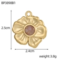 Détails du pendentif fleur vintage doré avec pierre rose et dimensions de 2,5cm par 2,4cm - Style Pétale Pierre Rose Violet (BP3898B1)