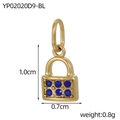 Colgante candado de corazón dorado con seis circonitas azul oscuro, 1,0cm por 0,7cm - Colgante de Cerradura de Corazón Azul Real (YP02020D9-BL)