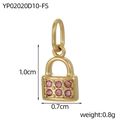 Colgante de candado de corazón dorado con circonitas rosas para creación de joyería DIY - Colgante de Cerradura de Corazón Rosa Oscuro (YP02020D10-FS)