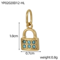 Colgante de candado de corazón dorado con circonitas azules de 1,0cm x 0,7cm para joyas - Colgante de Cerradura de Corazón Azul Lago (YP02020D12-HL)