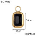 Vista de detalle de un mini colgante rectangular dorado con cristal negro y medidas - Estilo Rectángulo Negro (BP2192B5)