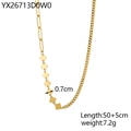 Detail view of gold asymmetrical paperclip and curb chain with square metal pieces - Gold Asymmetric Square Plate Chain (YX26713D0W0)