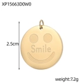 Detailed macro view of 2.5cm gold stainless steel pendant with Smile engraving - Smiley Smile Letter Round Charm (XP15663D0W0)