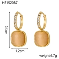 Detailed size view of square pink gemstone gold hoop earrings with weight parameters - Nude Pink Square Style (HE1520B7)