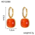 Elegant gold drop earrings with orange cat-eye square stones and zircon accents - Orange Square Style (HE1520B8)