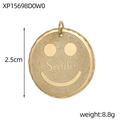 Detailed view of a 2.5cm vintage gold smile pendant with engraved lettering for DIY jewelry - Frosted Smile Face Round Pendant (XP15698D0W0)