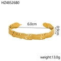 Adjustable gold feather cuff bracelet with detailed texture and 6.0cm inner diameter - Feather Style (HZ48526B0)